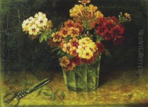Still Life Of Cut Flowers In Glass On Table by J. Heyl Raser