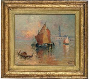 Gondolas On The Grand Canal, Venice by B. Bonello