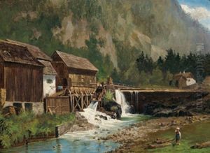 Muhle In Den Alpen Mit Figurlicher Staffage