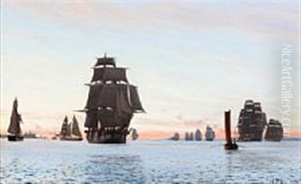 Sailings Ships At Sea Of Kronborg Castle, Denmark - view 1