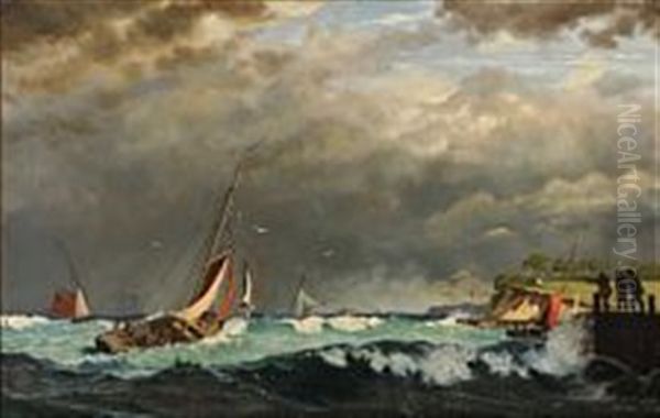 Sailing Boats Off A Harbour In Stormy Weather - view 1