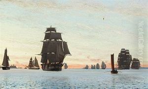 Numerous Sailing Boats Near Kronborg Castle by Carl (Jens Erik C.) Rasmussen