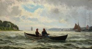 Moder Og Datter Ro Over Svendborgsund by Carl (Jens Erik C.) Rasmussen