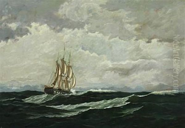 Seascape With Warship In High Seas - view 1