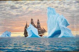 Sailing Ship Amidst Icebergs At Sunset by Carl (Jens Erik C.) Rasmussen