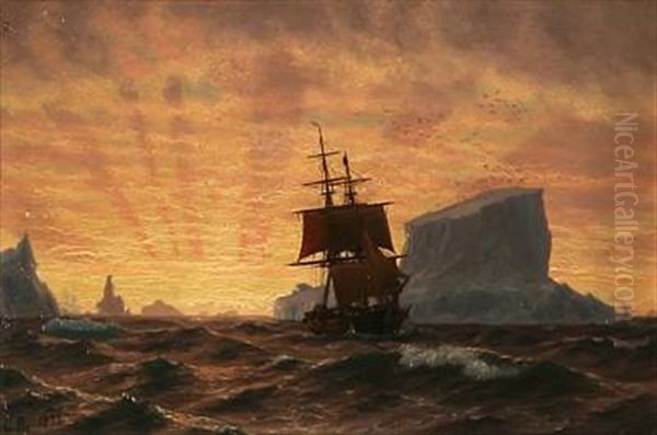 Evening Seascape From Greenland With A Sailing Ship On The Ocean - view 1