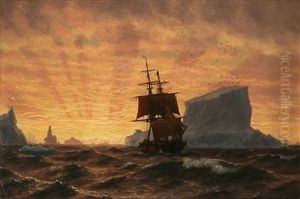 Evening Seascape From Greenland With A Sailing Ship On The Ocean