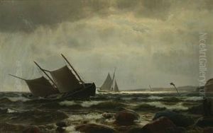 Coastal Scenery With Sailing Ships by Carl (Jens Erik C.) Rasmussen