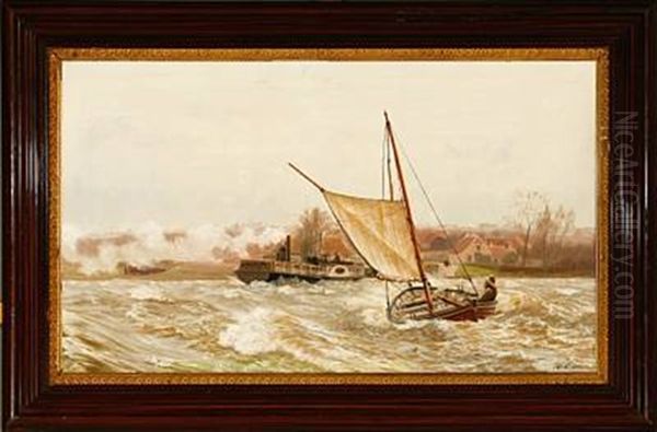 The Paddle Steamer Frits Juel And A Fishing Dinghy In The Fairway Between Svendborg And Tasinge Island - view 1