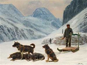 En Gronlaender Holder Hvil Ved Sin Hundeslaede by Carl (Jens Erik C.) Rasmussen