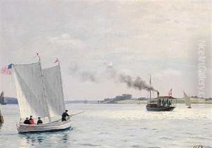 Maritim Scene Med Den Amerikanske Konsul Om Bord Pa Et Sejlskib I Svendborgsund
