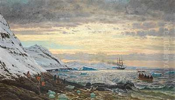 Dampskonnerten Fox Ii Star Ind I Arsukfjorden, To Konebade Og En Kajak Er Pa Vej Ud For At Tage Imod - view 1