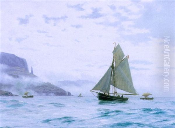 Marine Med Sejlskibe Ud For Norsk Klippekyst - view 1