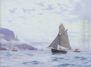 Marine Med Sejlskibe Udfor Norsk Klippekyst by Carl (Jens Erik C.) Rasmussen