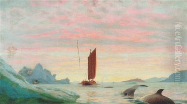 Parti Fra Gronland Med Hvaler Og Sejlskib - view 1