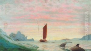 Parti Fra Gronland Med Hvaler Og Sejlskib