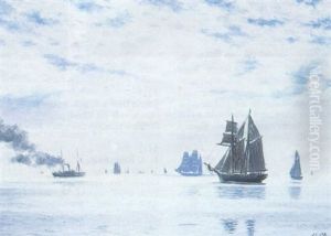 Marine, Sejlskibe Pa Sundet Mellem Svenborg Og Aereskobing by Carl (Jens Erik C.) Rasmussen