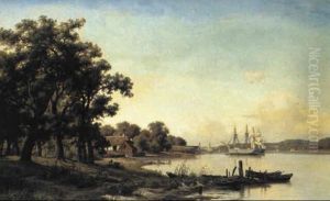Dansk Kystparti Med Skib I Fjorden by Carl (Jens Erik C.) Rasmussen