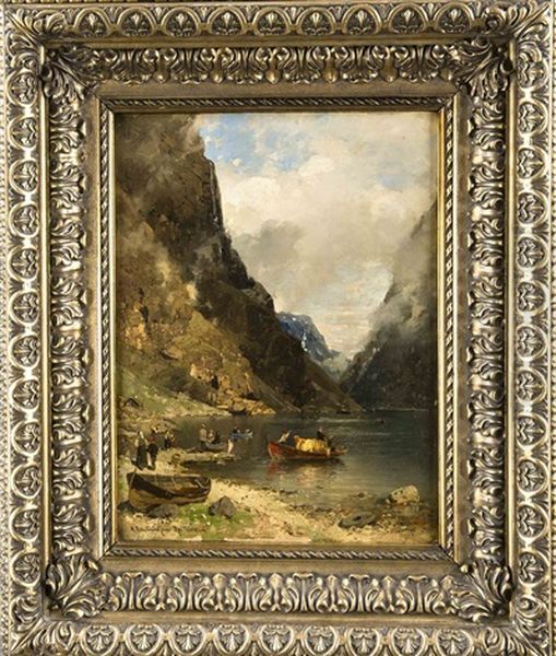 Fjord Mit Rudernden Fischern In Norwegen - view 1