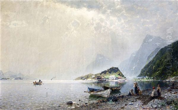 Fjord Mit Fischern Und Wascherinnen Am Ufer - view 1