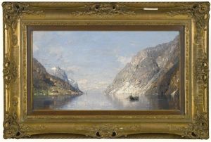 Fisherman In A Norwegian Fjord by Georg Anton Rasmussen