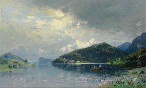 Flusslandschaft Mit Fischern An Einem Prachtvollen Sommertag Flusslandschaft Mit Fischern An Einem Prachtvollen Sommertag