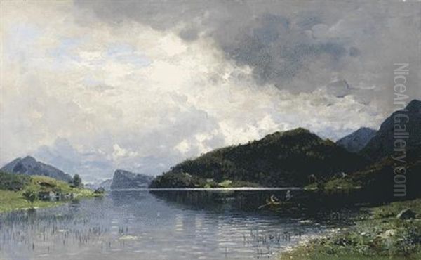 Fjord Mit Zwei Anglern Im Ruderboot - view 1