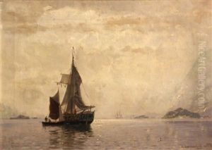 Fishing Boats In A Fjord by Georg Anton Rasmussen