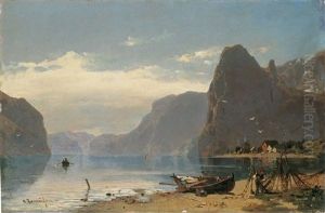 Fjordlandschaft Mit Fischern by Georg Anton Rasmussen