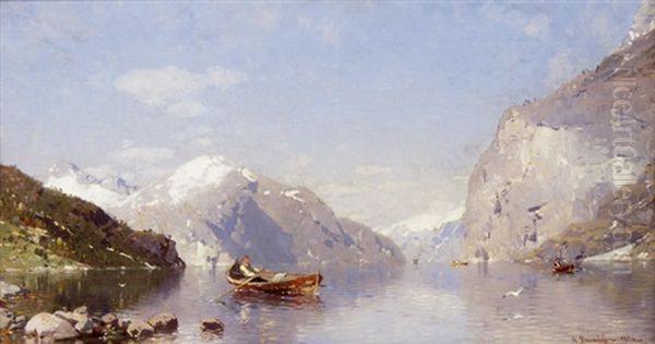 Ruderboot Im Fjord - view 1