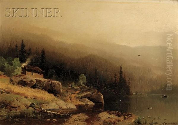 Panoramic Lake View With Figures And Rowboat - view 1