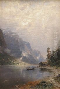 Angler Auf Einem Norwegischen Fjord by Georg Anton Rasmussen