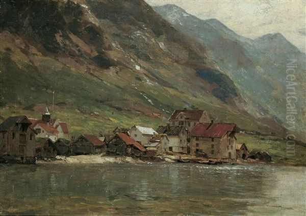 Norwegische Fjordlandschaft Mit Einem Dorf Am Wasser - view 1