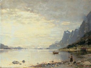 Norwegische Fjordlandschaft Mit Fischerboot by Georg Anton Rasmussen