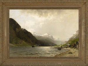 Coastal Village By The Fjord by Georg Anton Rasmussen