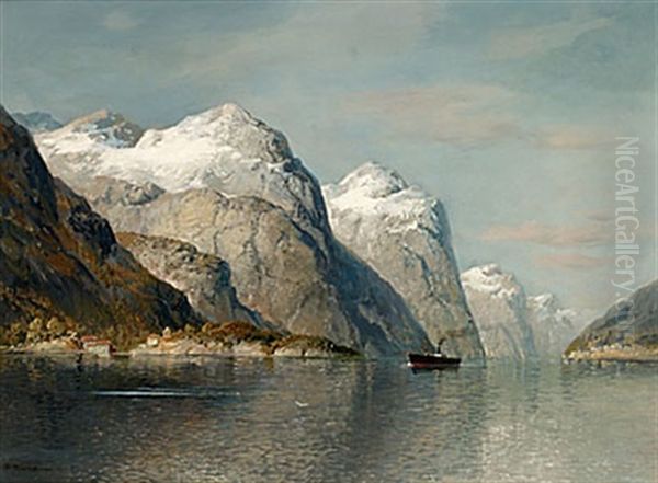 Fjordlandskap Med Angbat - view 1