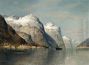 Fjordlandskap Med Angbat by Georg Anton Rasmussen