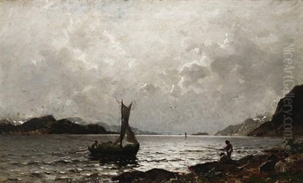 Sommerliche Fjordlandschaft Bei Aufziehendem Regen - view 1