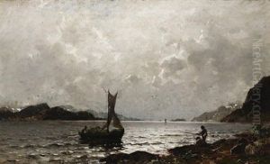 Sommerliche Fjordlandschaft Bei Aufziehendem Regen by Georg Anton Rasmussen