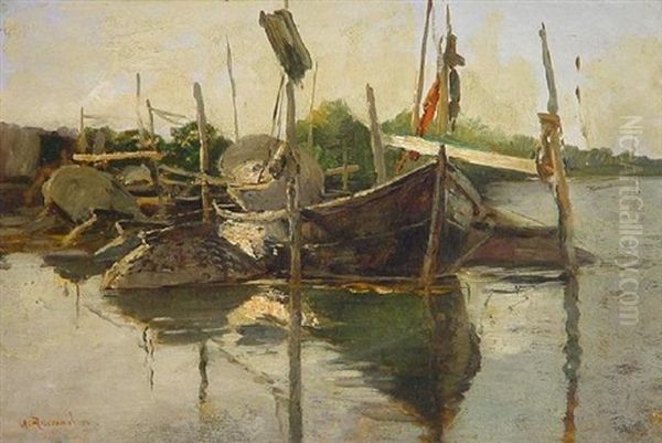 Fischerboote Am Ufer Eines Sees - view 1