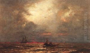 Fischerboote Auf Ruhiger See In Der Abendsonne by Georg Anton Rasmussen