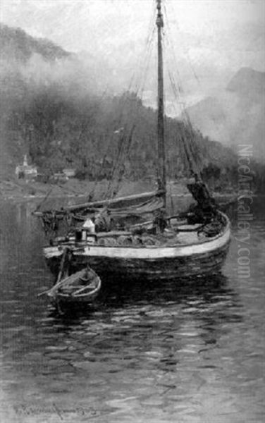Ankernde Fischerboote In Einem Norwegischen Fjord - view 1