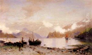 Sommertag Am Hjardanger Fjord, Heimkehrende Bauern Mit Beladenem Boot by Georg Anton Rasmussen