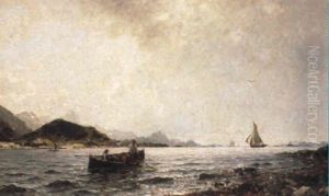 Fishermen In The Fjord by Georg Anton Rasmussen