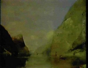 A Norwegian Fjord Scene by Georg Anton Rasmussen