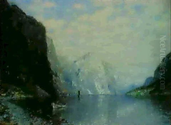 Fjordlandschaft Mit Ruderboot - view 1