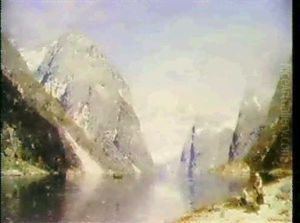 Norsk Fjordparti Omgivet Af Stejle Klipper by Georg Anton Rasmussen