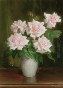 Lyserode Roser I En Vase by Niels Pieter Rasmussen