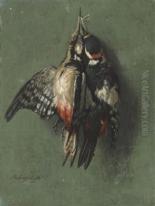 Pics Epeiches (great-spotted Woodpeckers); Grives Litornes (fieldfare Thrushes) (pair) by Benjamin Fils Raspail
