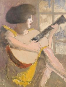 Joueuse De Guitare (esquisse D'autoportrait Au Verso) by Armand Rassenfosse
